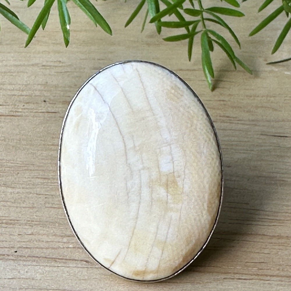 Vintage Old Pawn Sterling Silver Ring Size 5 Oval Opalized Petrified Wood 16.5 g